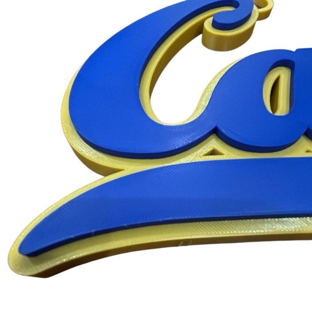 Oversized Cal Script Logo Pendant — Gold & Blue Colorblock Statement Chain Piece - Picture 8 of 11